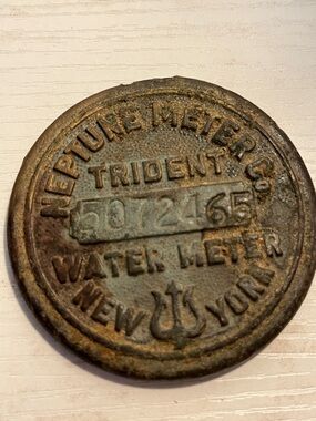 Vintage Neptune Water Meter Co Trident NY brass valve cover